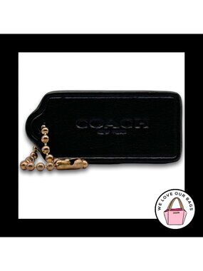 COACH HANG TAG Bag Charm Keychain New York Black Smooth Leather Antique Brass